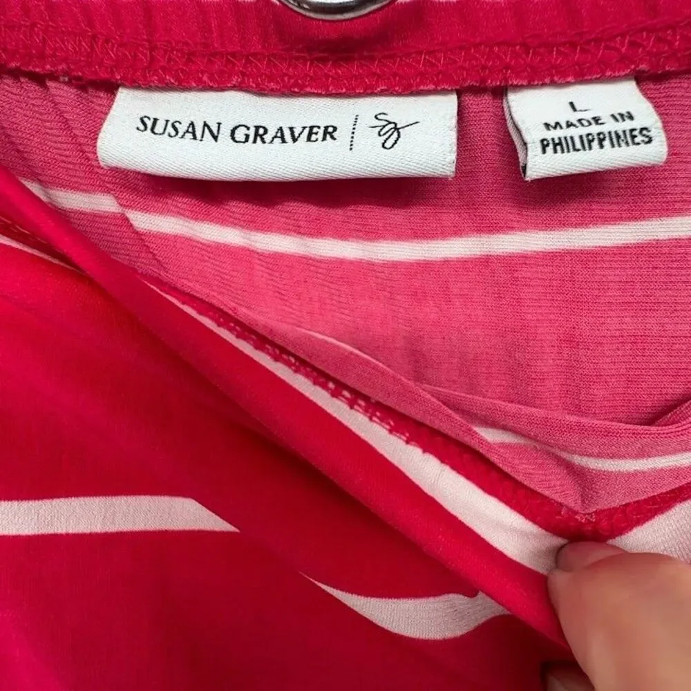 Susan Graver‎ Women's Maxi Skirt Size Large Pink w/ White Stripes Elastic Waist